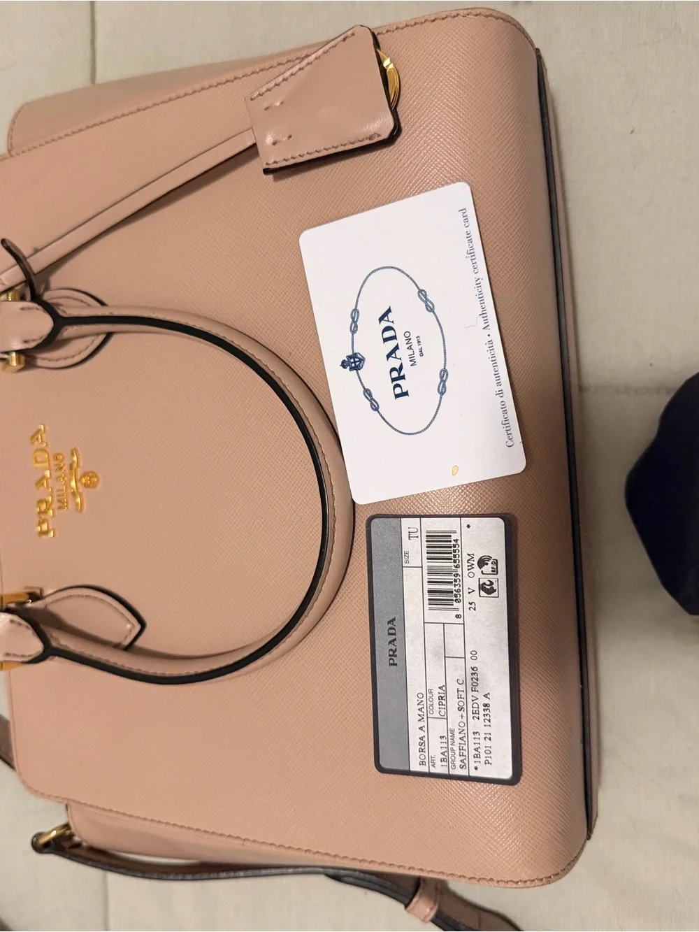 Prada Saffiano Leather Satchel in Blush Nude with Gold Hardware